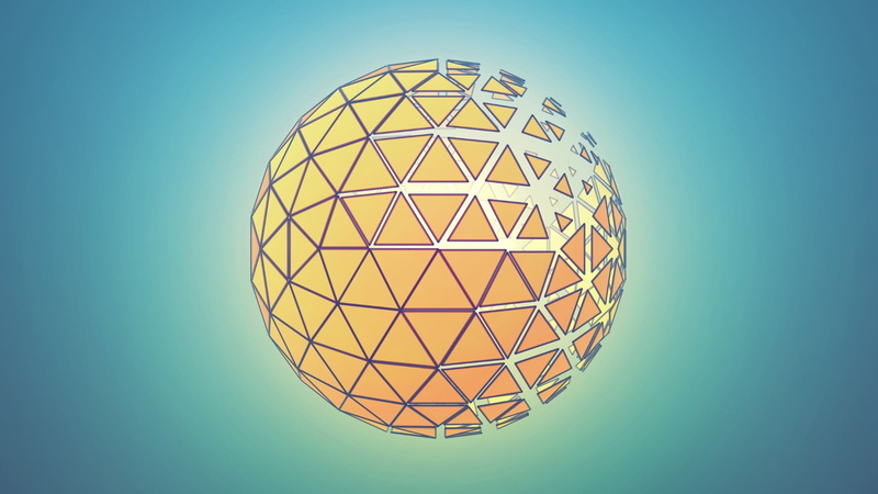 blue, geometric shape, connection, architecture, globe, pattern, 1080P, shape, indoors, design, technology, blue background, sphere, abstract