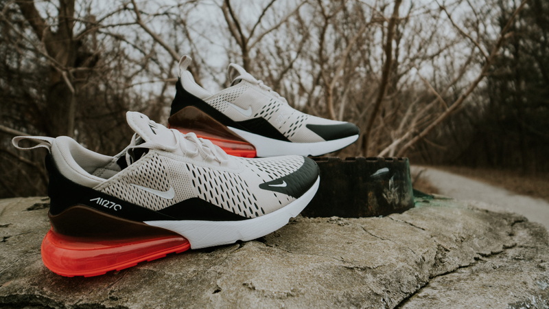 nike aire max 270, outdoors, nature, windsor, land, running, clothing, absence, water, max, still life, run, canvas shoe, air, nike, 270, pair, plant, shoes