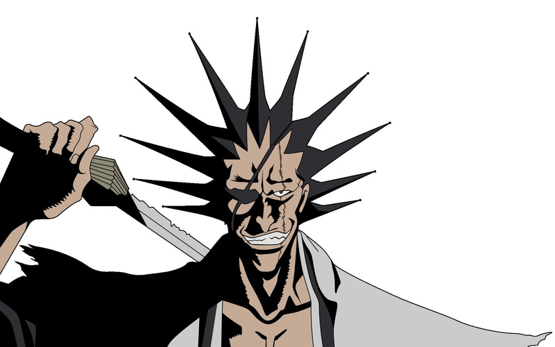 sky, lifestyles, representation, design, anime, human representation, clear sky, white background, architecture, craft, nature, Bleach, Zaraki Kenpachi