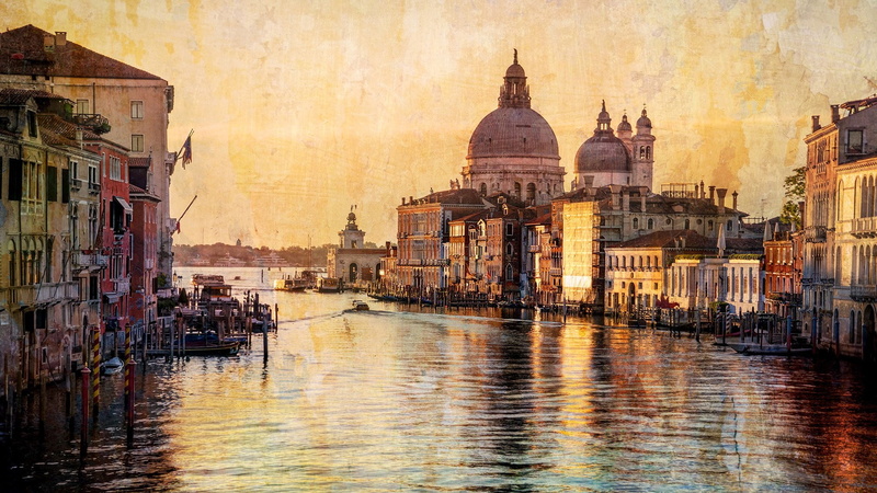 painting, photo effect, cityscape, italy, waterway, canal, europe, sky, medieval architecture, 1080P, grand canal, tourist attraction, water, venice