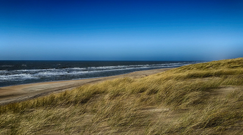 travel, beauty in nature, hdr, beach, clear sky, sky, water, ocean, coast, horizon over water, coastal landscape, green grass, green, clouds, tranquility