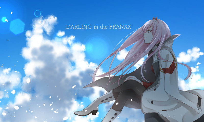 multi colored, nature, Anime, cloud - sky, connection, text, 1080P, representation, creativity, outdoors, Darling in the FranXX, sunlight, Zero Two (Darling in the FranXX)