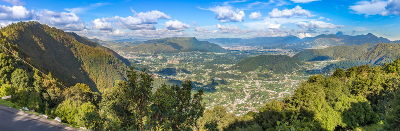 no people, scenics - nature, mountains, blue, sky, panoramic, views, guatemala, mountain, tree, hills, travel, outdoors, 8K, volcanoes, quetzaltenango