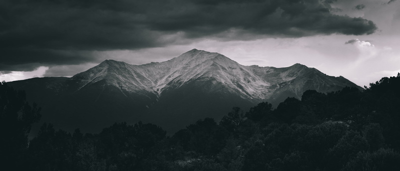 landscape, tree, buena vista, storm cloud, forest, nature, non-urban scene, environment, mountain range, united states, storm, land, black and white, colorado