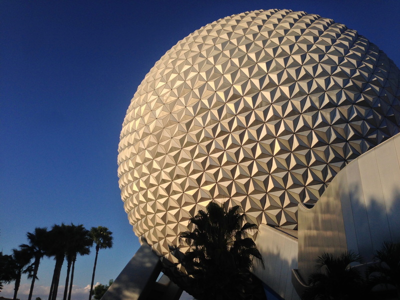 tree, disney, coconut, sphere, architecture, silver colored, sculpture, no people, round, structure, 2K, tropical climate, palm tree, art and craft, epcot