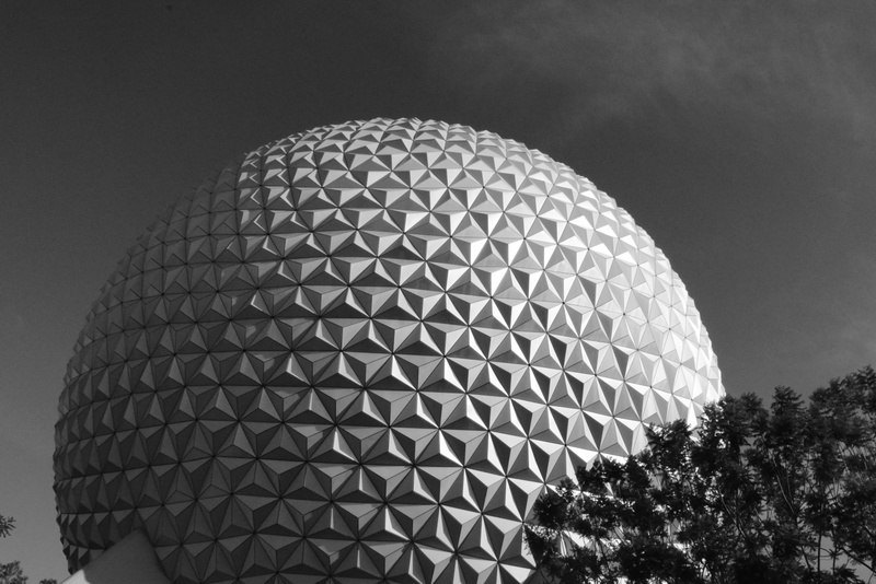 silver colored, 4K, pattern, microphone, black and white, low angle view, arts culture and entertainment, architecture, epcot, night, sky, shpere, globe