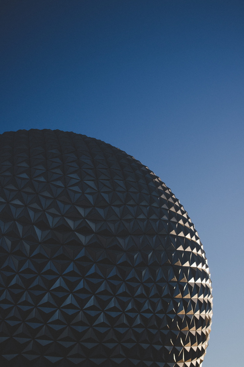 built structure, epcot, pattern, blue, sphere, observatory, building, grey, daytime, disney, design, day, achitecture, dome, building exterior, architecture