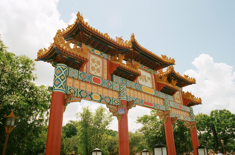 2K, tree, religion, architecture, china, walt disney world resort, spirituality, epcot, day, cloud - sky, built structure, low angle view, plant, ornate