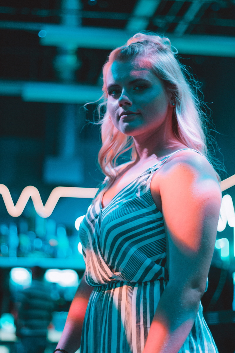 one person, outdoor, 5K, beautiful woman, pose, disney world, young adult, skin, light lab, nightlife, street, low, dark, epcot, emotion, lighting, florida