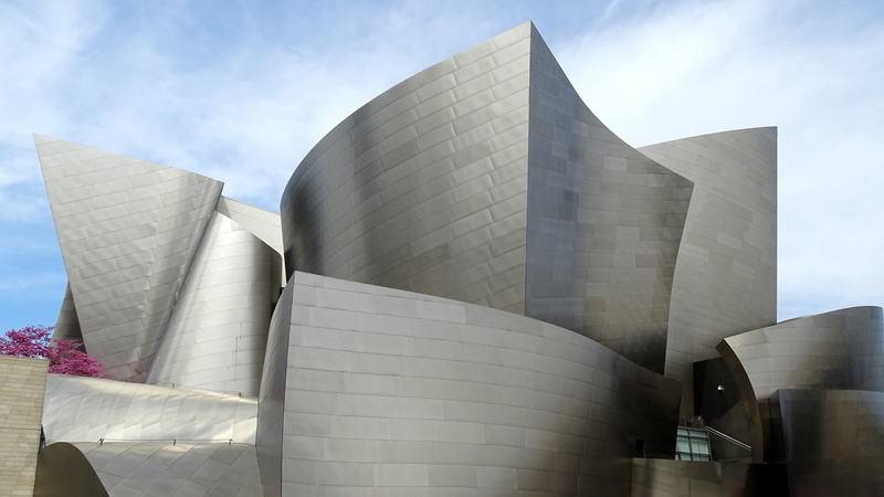 day, pattern, silver colored, cloud - sky, modern, sunlight, built structure, no people, travel destinations, walt disney concert hall, usa, architecture