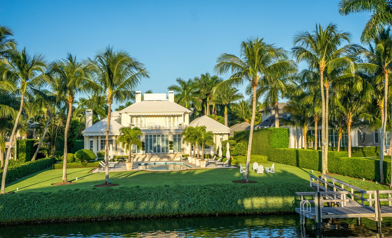 surrounded, blue, coastline, tree, day, house, coconut palm tree, built structure, ornamental garden, sky, architecture, 5K, tropical, landscape, luxury