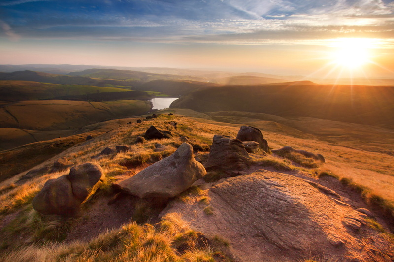 non-urban scene, Hayfield, environment, sky, landscape, grass, tranquil scene, beauty in nature, lens flare, rock, Kinder Scout, Manchester, sunset, solid
