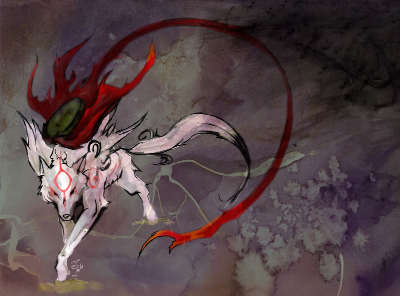 flowering plant, representation, nature, flower, art and craft, indoors, creativity, no people, red, Okami, painting, paintings, architecture, fox, craft