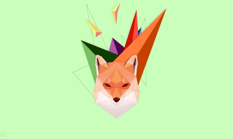 Fox Cubs, Green, animals, 2K, Fox, abstract, minimalism, geometry