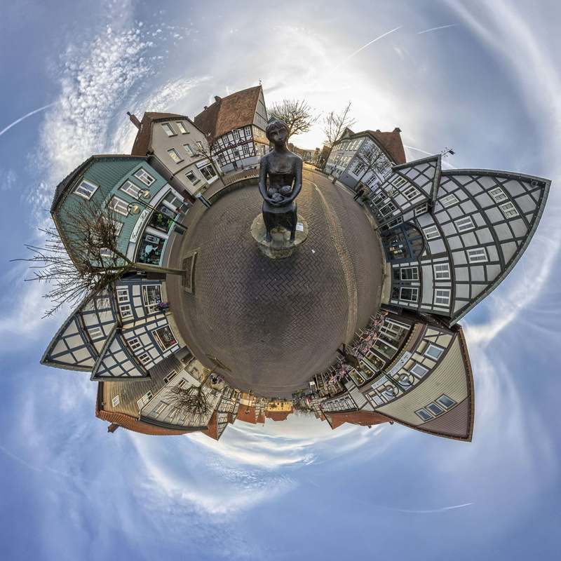 4K, stadtmitte, planet, little planet, fish-eye lens, no people, sky, old town, business, office building exterior, small, planet earth, cloud - sky, market woman