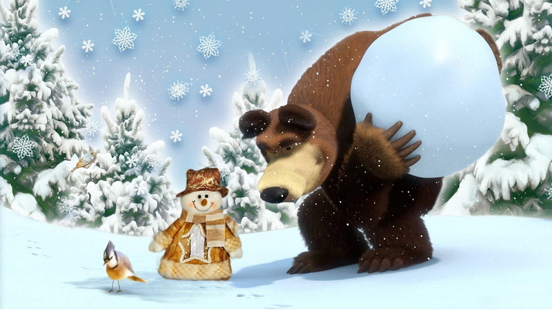 3d and abstract, carrying, snowing, firefox persona, snowman, near, trees, bear, bird, forest, winter, snowball, 1080P