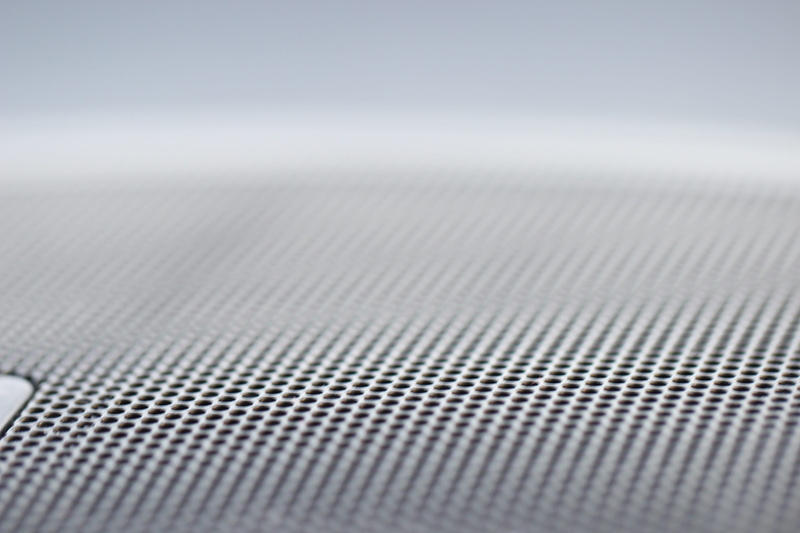 technology, futuristic, day, no people, speaker, metal, connection, 5K, surface, repetition, selective focus, silver colored, full frame, textured, perforated sheet