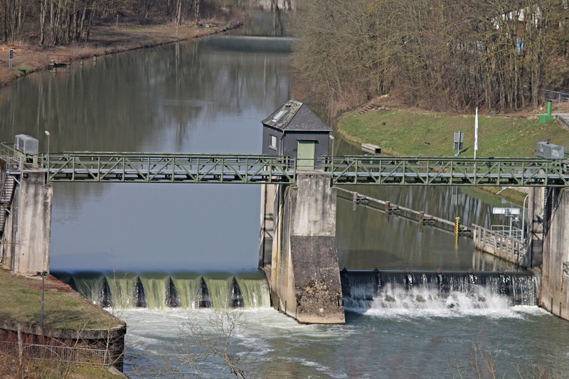 flowing water, river, regulation, ship lock, plant, gradient, shipping, dam, architecture, nature, water regulation, connection, tree, long exposure, motion