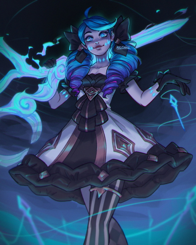digital art, fan art, video games girls, Riot Games, blue hair, artwork, MKUCHIMA, illustration, League of Legends, 1080P, women, video game characters
