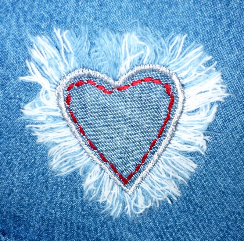 fashion, still life, valentines day - holiday, design, style, 1080P, indoors, creativity, red, jeans, craft, texture, fabric, heart shape, pattern, embroidery