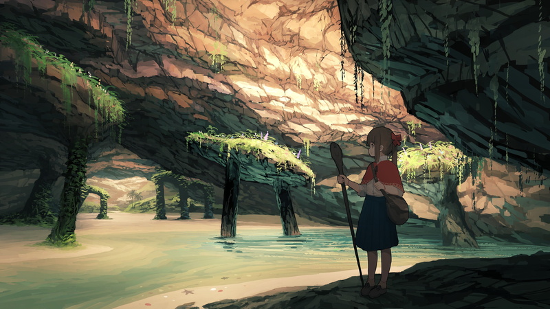 landscape, anime, underground, nature, 2K, cave