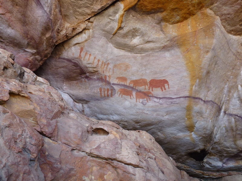 ancient civilization, elephant, cave, representation, animal representation, no people, nature, outdoors, archaeology, Bushman, history, sandstone, art and craft