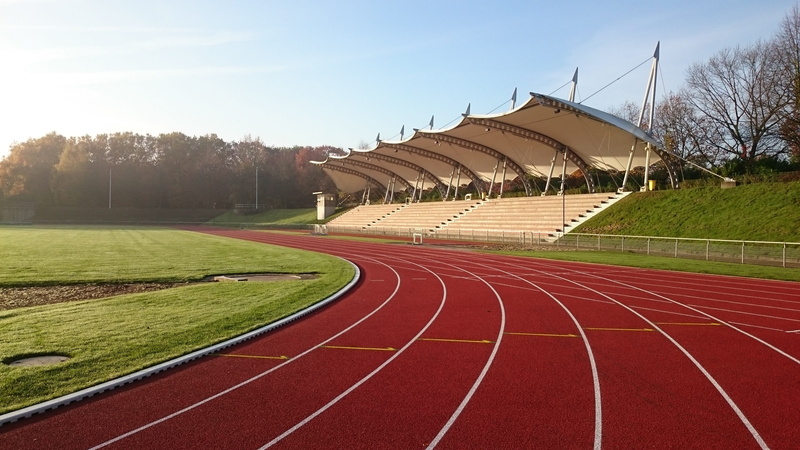 4K, sports track, sport, running track, curve, Stadium, grandstand, nature, gladbeck, beige, absence, track, Oval Track, near, no people, sunlight, day
