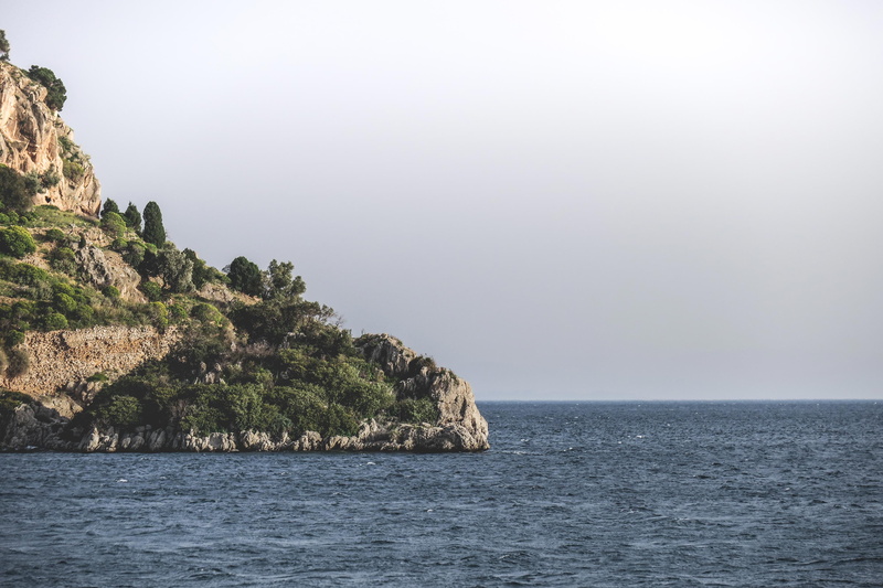 mood, rock - object, waterfront, minimalistic, mountains, day, view into land, marina agios isidoros, island, beauty in nature, summer, tree, 2K, portrait