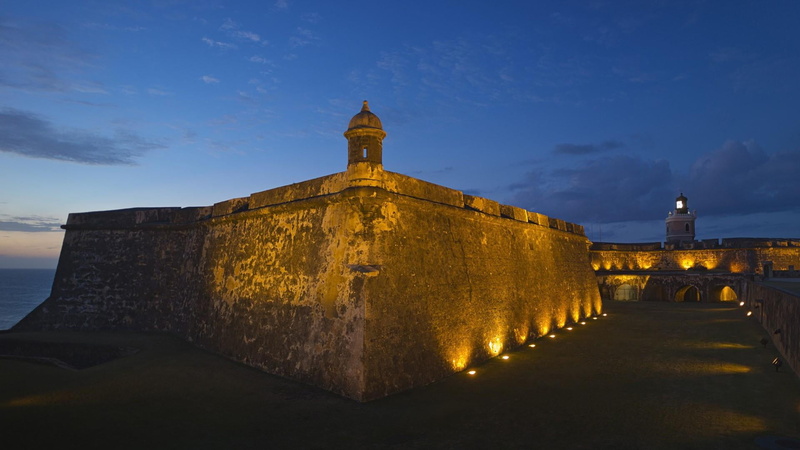 architecture, evening, no people, castle, dusk, building, fort, old san juan, ancient history, religion, landmark, dawn, illuminated, cloud - sky, travel destinations