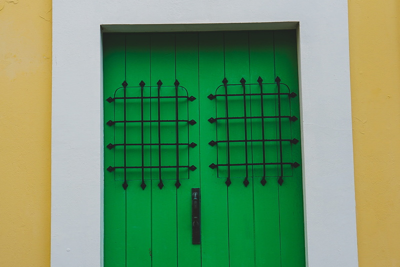 door, architecture, yellow, no people, outdoors, full frame, turquoise colored, closed, window, safety, entrance, day, old san juan, 2K, built structure