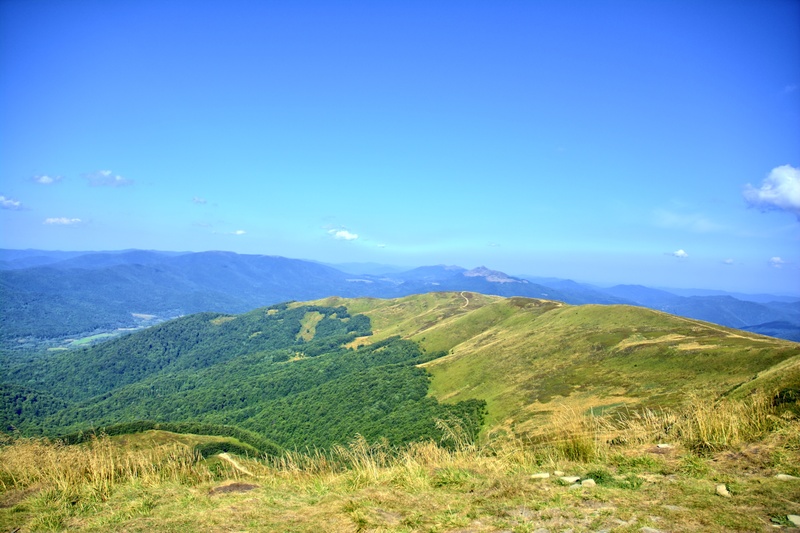 mountain range, outdoors, holidays, sunny, time of year, bieszczady, poland, trail, sky, travel, beauty in nature, tourism, idyllic, land, scenics - nature