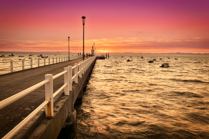 hour, skyline, nikon  d5300, red, golden hour, beach, Fantastic, dusk, outdoor, concrete, pier, summer, bridge, coastline, yellow, Sunset, sky, water, sea  water