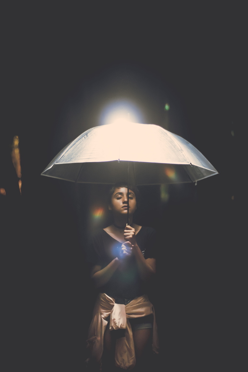 night, teenager, 5K, portrait, adult, young adult, protection, rain, lifestyles, street, person, facial expression, girl, domestic room, holding, electric light