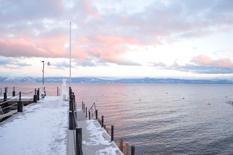 beauty in nature, winter, snow, tahoe city, lake, sunset, sky, water, non-urban scene, scenics - nature, cloud - sky, tranquility, 5K, pier, tranquil scene