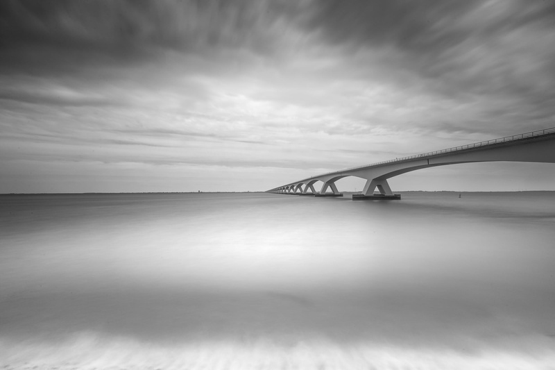 Long Exposure, Bridge, cloudy, bridge - Man Made Structure, day, Colijnsplaat, F4L, white  Canon, architecture, grayscale, Holland, sky, Black and white