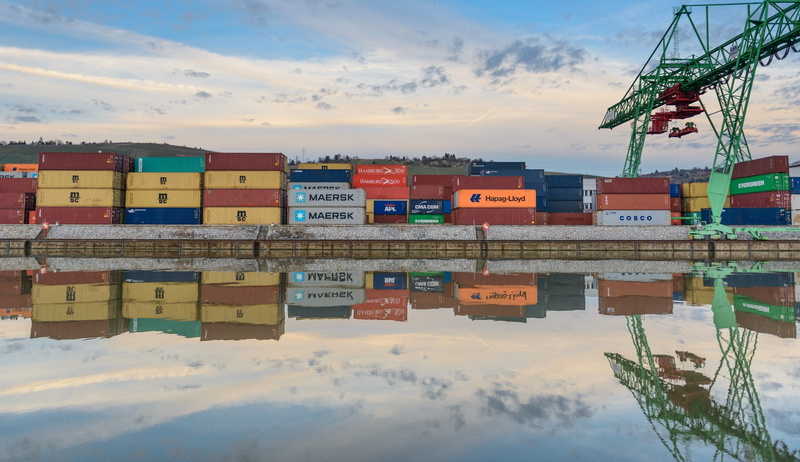 port, cloud - sky, 1080P, no people, train - vehicle, Port, stuttgart, neckar, blue, container platform, container, nautical vessel, cargo container, day