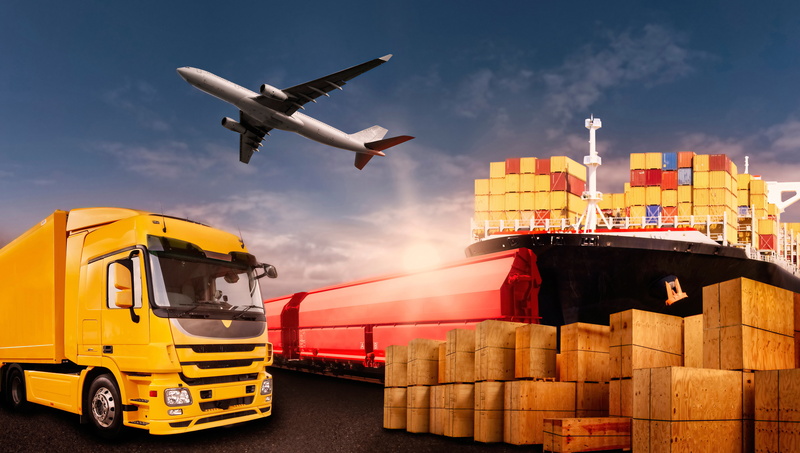 ship, photoshop, red, truck, train, the sky, 5K, port, boxes, yellow, the plane, container