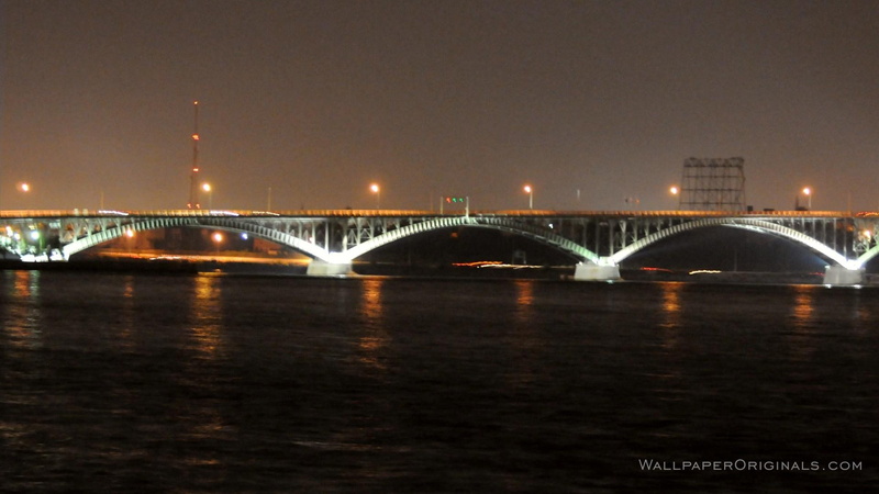 night, 1080P, bridge, water, peace, lights, nature and landscapes, architecture