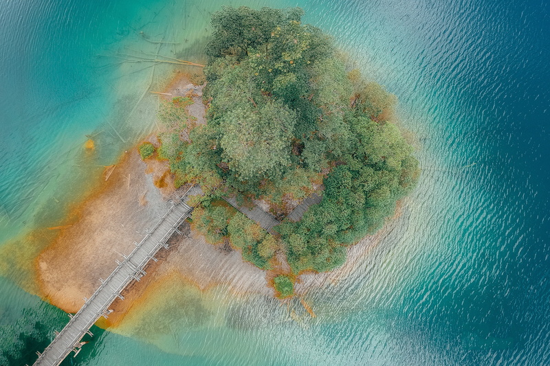 photo, blue, water, top view, aerial, drone photography, wooden bridge, birds eye view, art and craft, plant, aerial view, textured, architecture, day