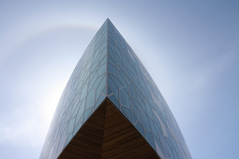 blue, 4K, clear sky, triangle shape, office, office building exterior, arquitecture, skyscraper, day, alberta, architecture, calgary, glass - material