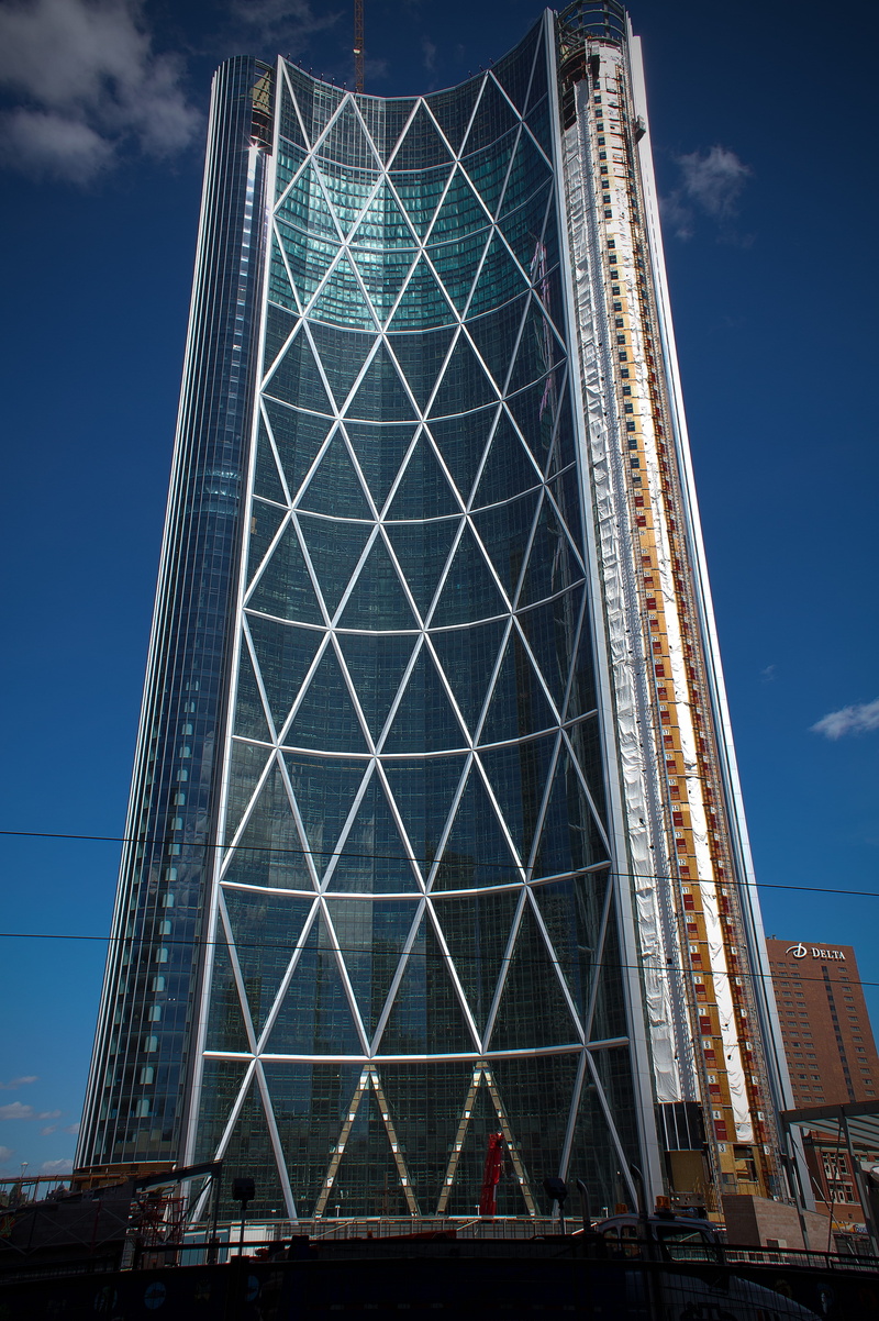 metal, Skyscrapers, glass - material, sky, buildings, glass, facade, nature, blue, day, tall - high, modern, low angle view, Calgary, alberta, outdoors
