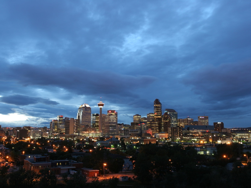 urban Scene, gray, evening, tower, nature, illuminated, twilight, canada, city, cityscape, downtown District, calgary, dusk, modern, building, cloud - sky