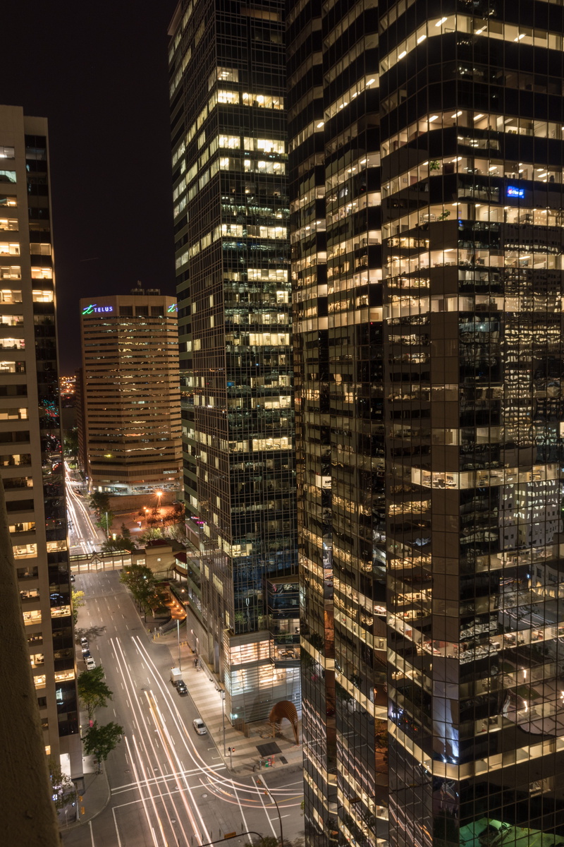 lights, tall - high, building exterior, building, built structure, downtown, night photograph, architecture, outdoors, road, skyscraper, canada, modern