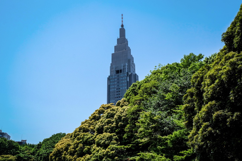 spirituality, skyscraper, blue, beauty in nature, grey, nature, building exterior, diagonal, building, shinjuku-ku, architecture, plant, tower, no people