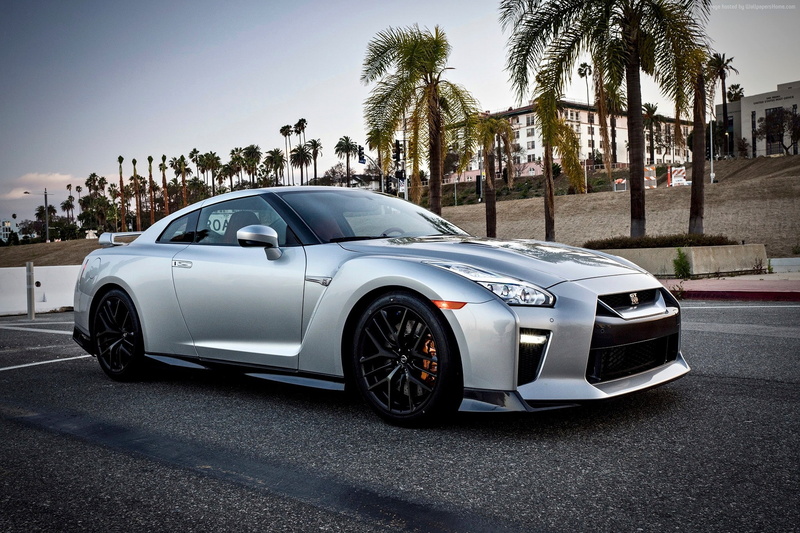 land vehicle, transportation, palm tree, Nissan GT-R Premium, nature, motor vehicle, built structure, tropical climate, mode of transportation, sky, 1080P