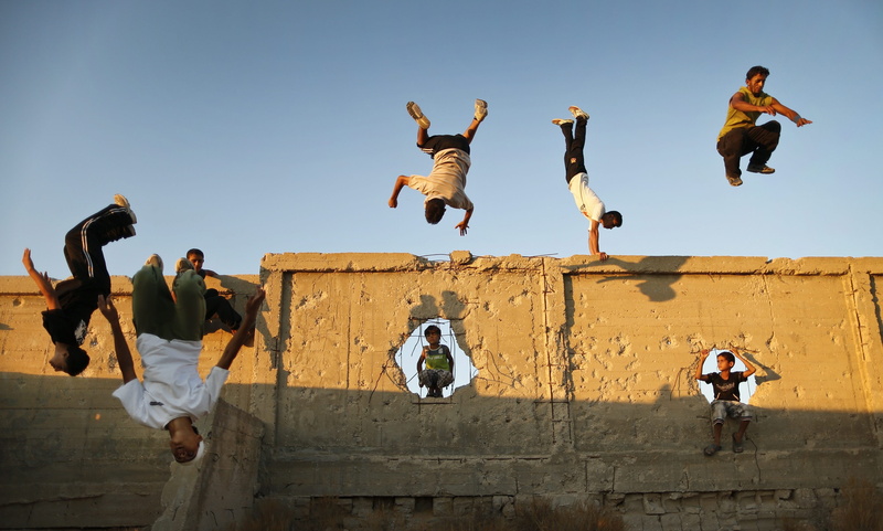 clear sky, sky, day, young adult, people, human arm, mid-air, arms raised, outdoors, group of people, motion, togetherness, leisure activity, full length