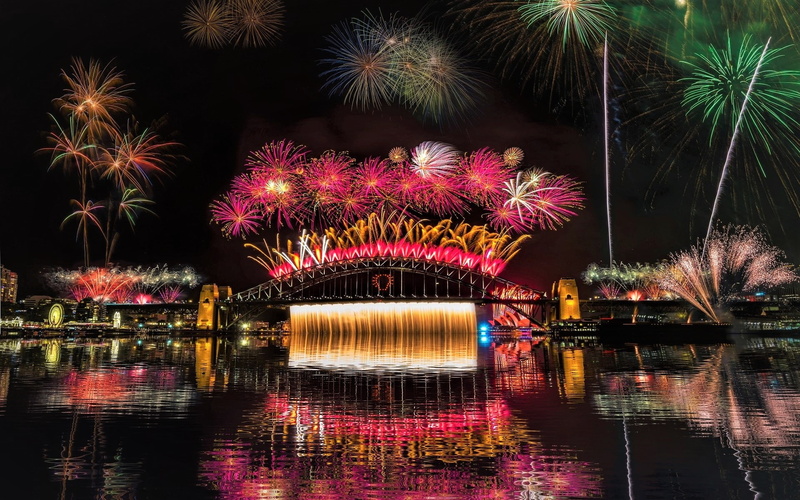 Sydney, Sydney Harbour Bridge, Photography, 1080P, Colorful, Fireworks, City, Night