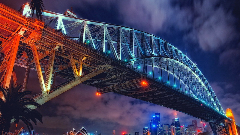 night, bridge, lights, at home, harbour, 1080P, theater, Sydney, Australia