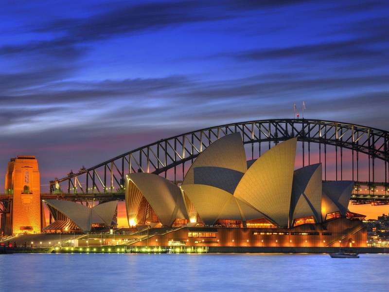 desktop, opera, backgrounds, australia, harbor, night, house, architecture, bridge, harbour, sydney, 720P