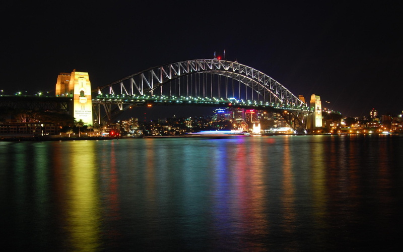 architecture, reflections, harbour, animals, bridges, beautiful, bridge, night, city, calm, 2K, sydney, waters, lights